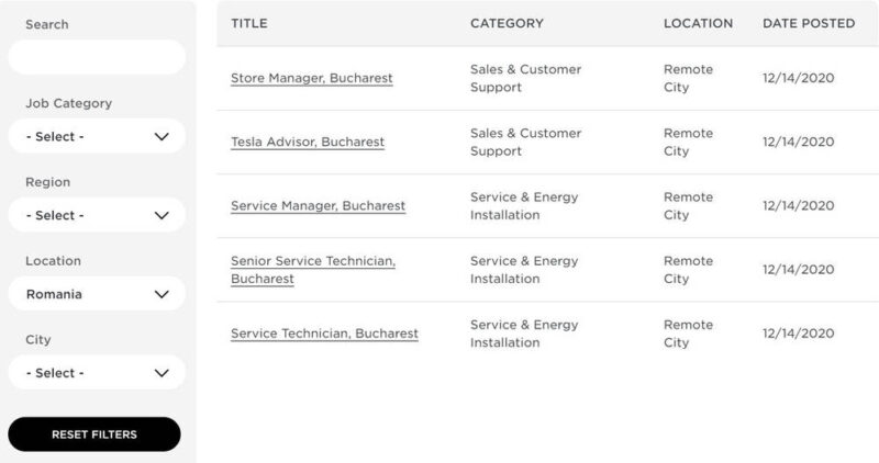 tesla joburi românia