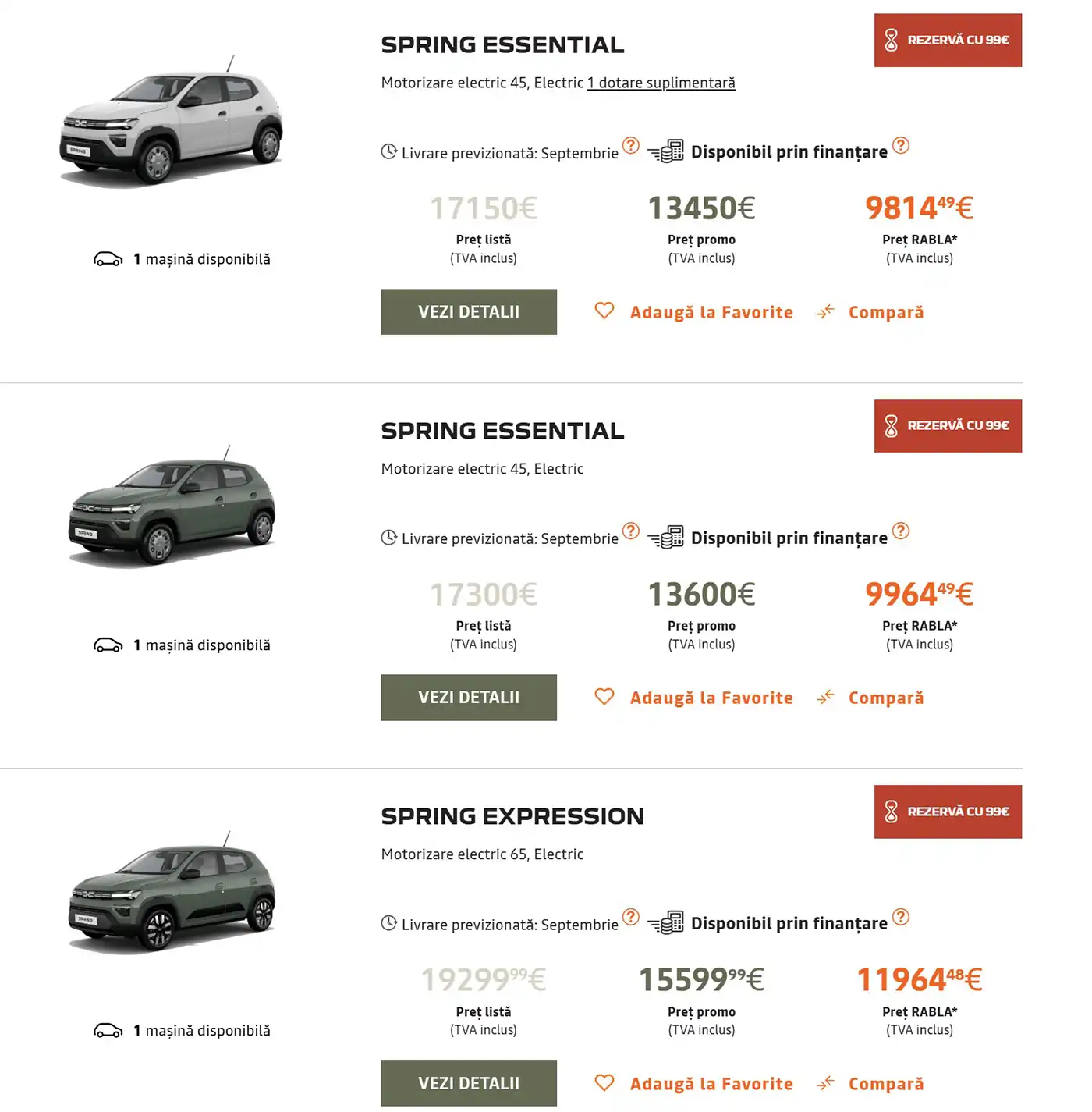 prețuri dacia spring 2025