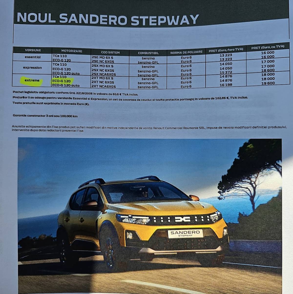 sandero stepway 2026 prețuri